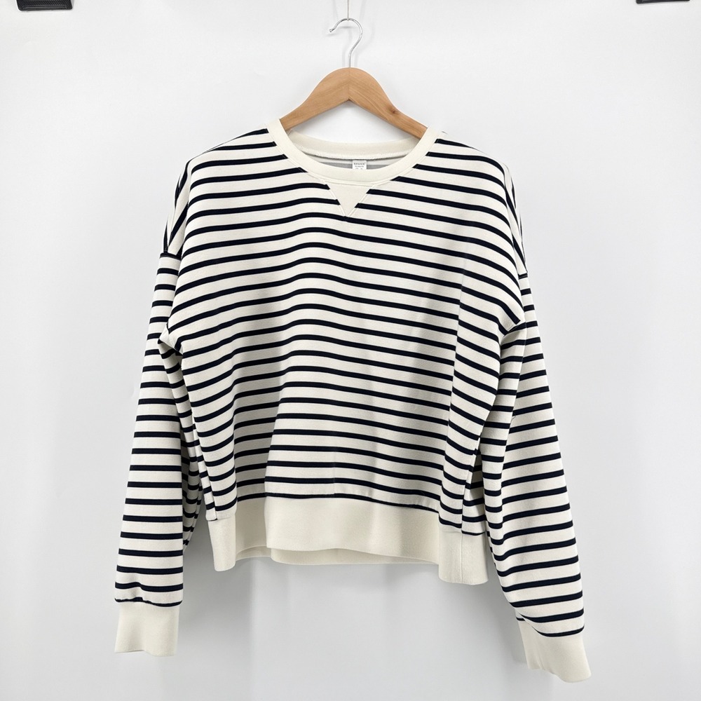 Spanx AirEssentials Crew Neck Sweatshirt Black Stripe Cream Size XL 50347R - Picture 2 of 11